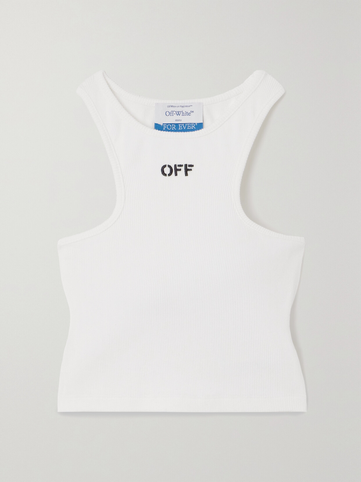 Off-White Cropped Embroidered Ribbed Stretch-cotton Jersey Tank - IT46