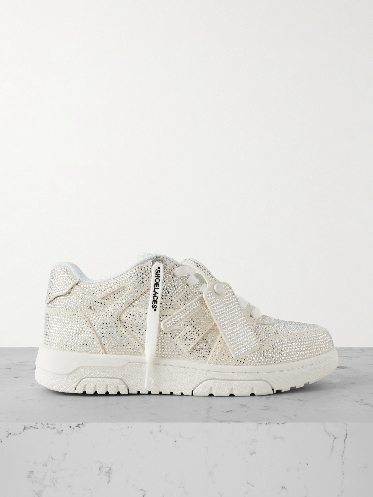 Off-white Out Of Office Crystal-embellished Leather Sneakers In