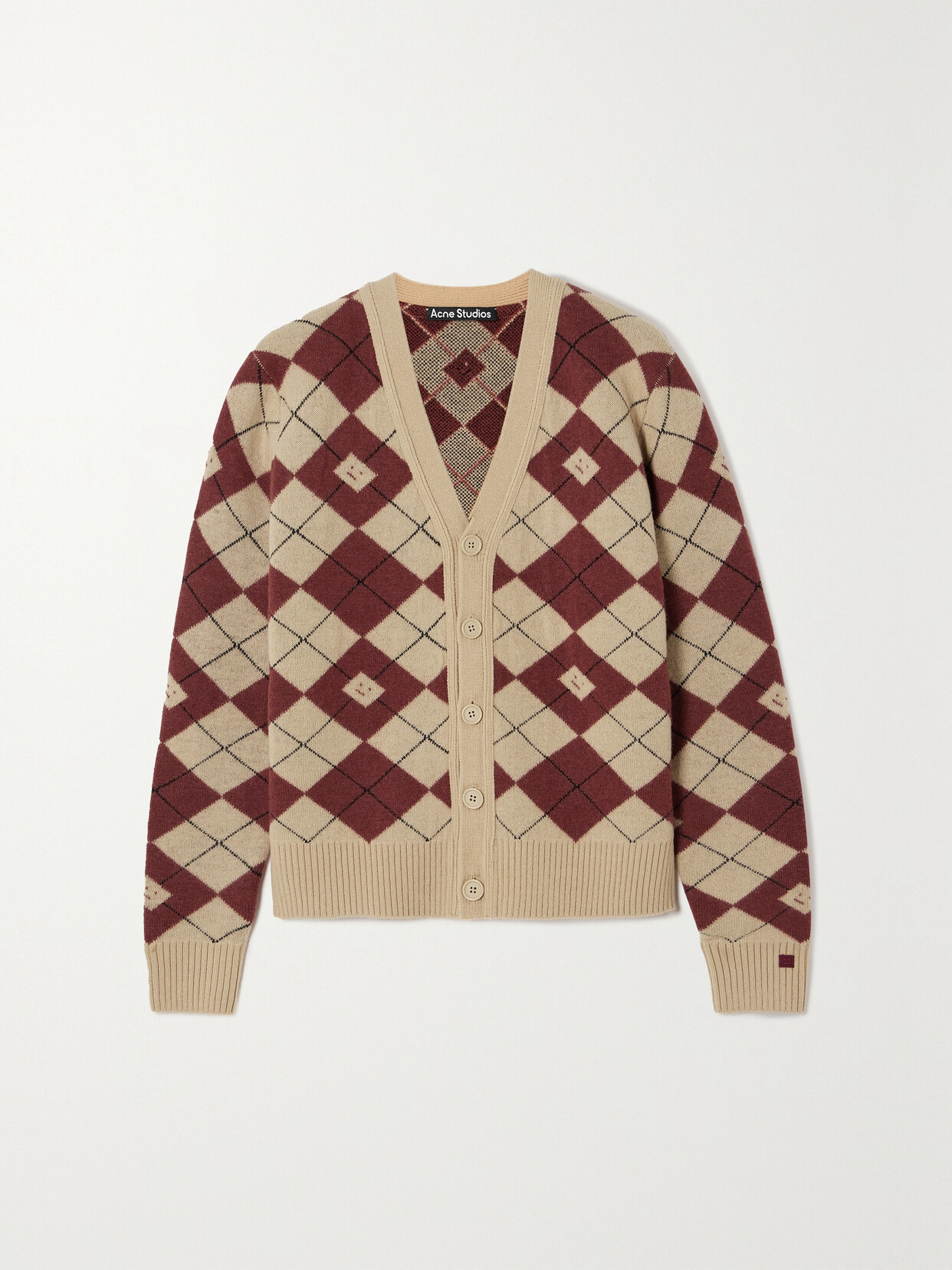 Shop Acne Studios Argyle Wool-blend Cardigan In Brown