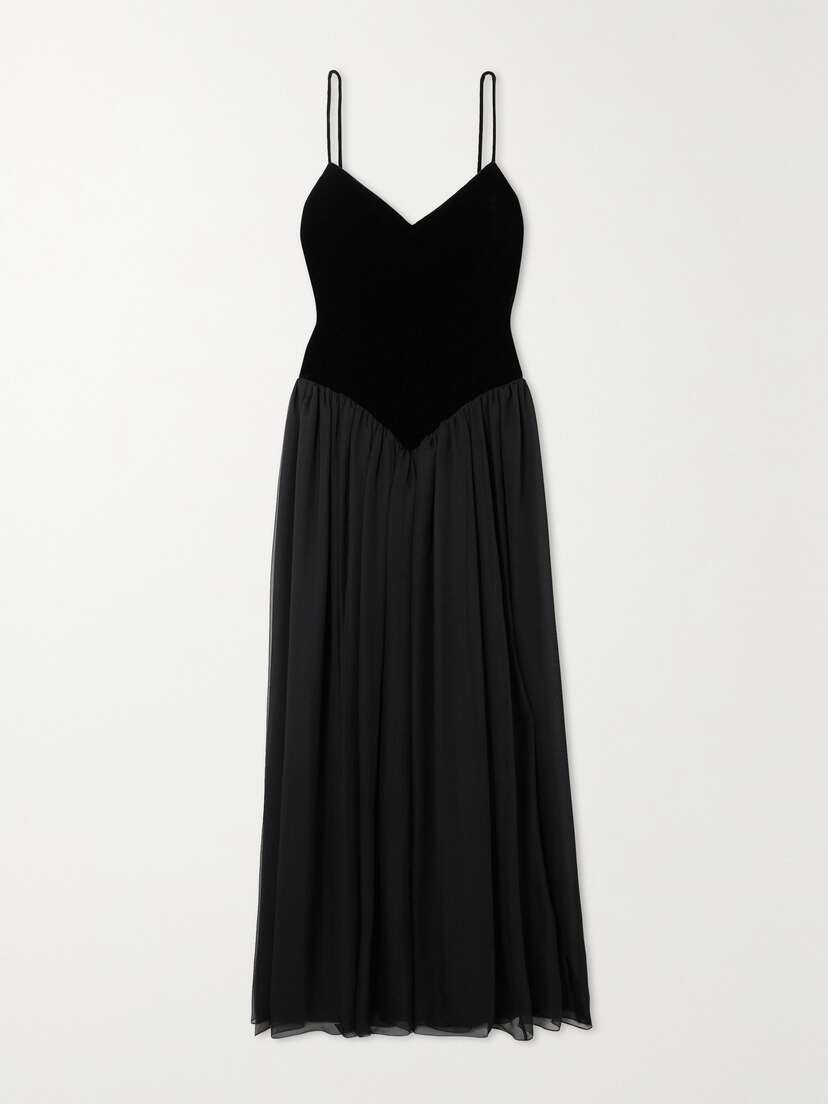 Chloé Velvet And Pleated Silk-chiffon Maxi Dress