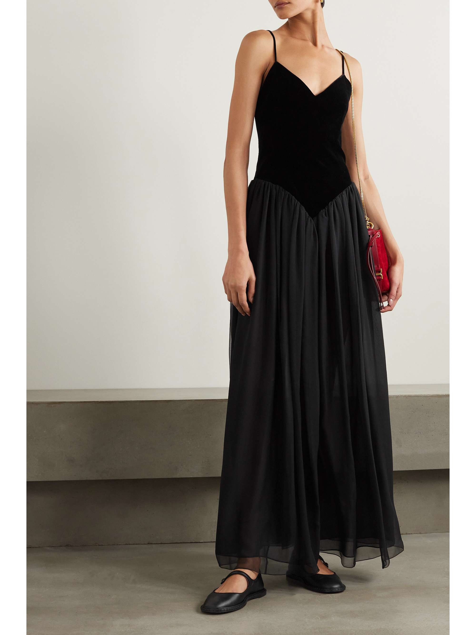 CHLOÉ Velvet and pleated silk-chiffon maxi dress | NET-A-PORTER