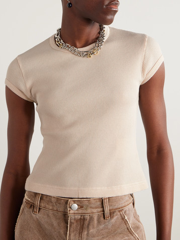 Acne Studios Cropped waffle-knit cotton T-shirt