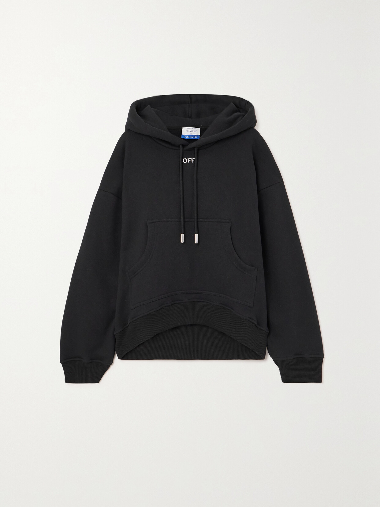 Off-White Embroidered Cotton-jersey Hoodie - Black