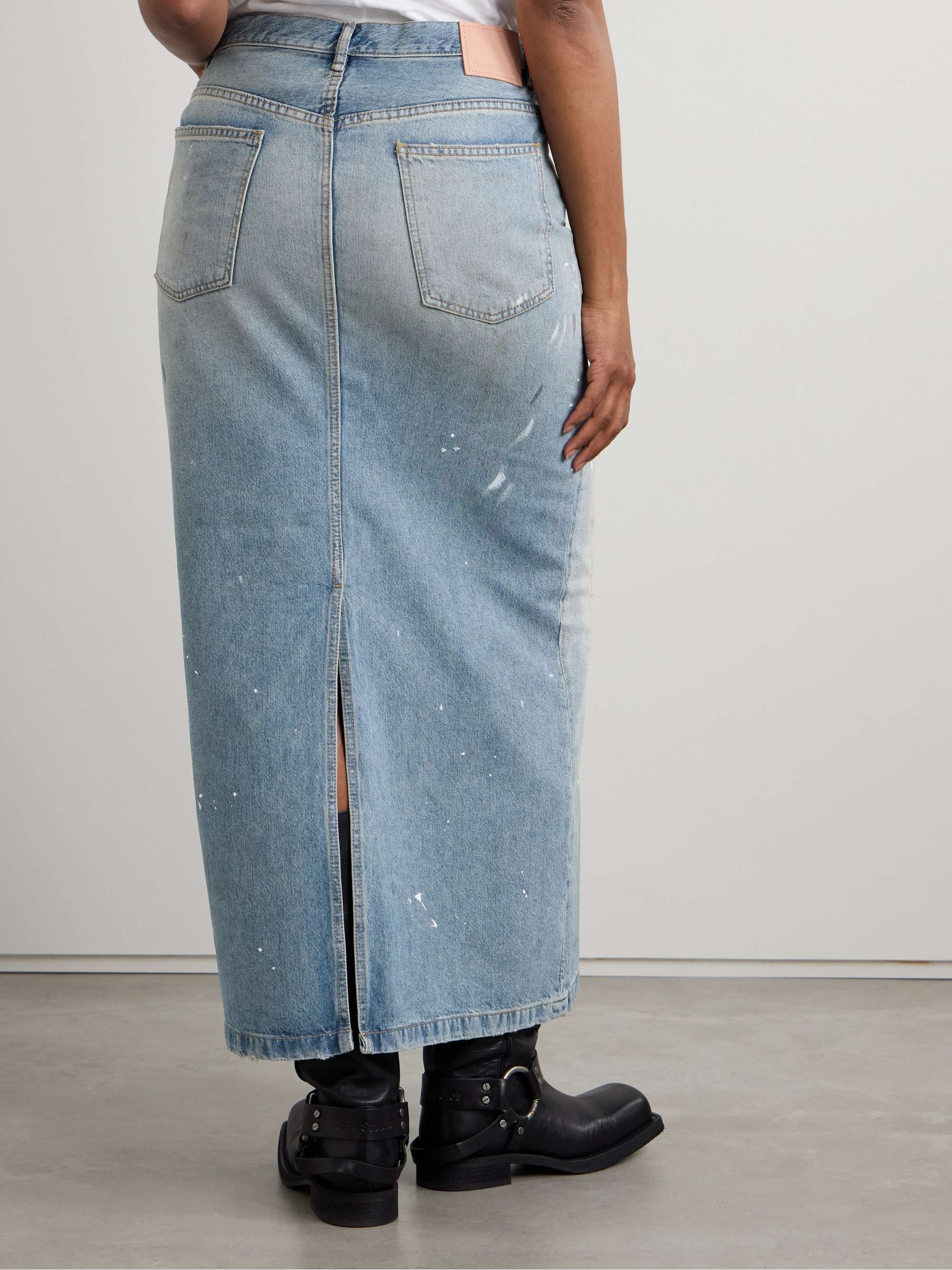 ACNE STUDIOS Paint-splattered denim maxi skirt | NET-A-PORTER