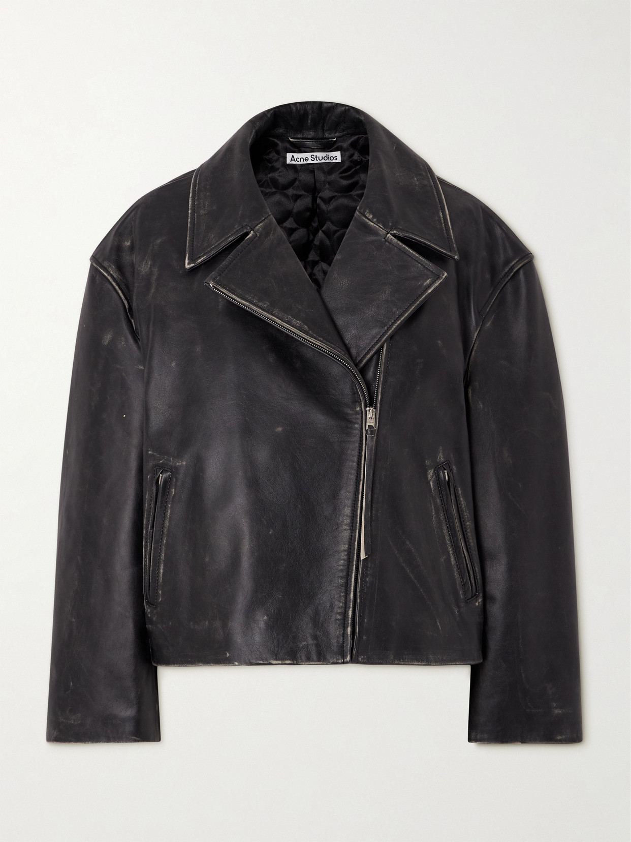 Acne Studios Distressed Leather Biker Jacket In Black