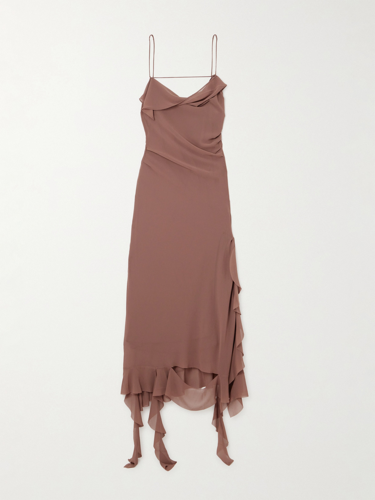 Shop Acne Studios Open-back Asymmetric Ruffled Chiffon Dress In Brown