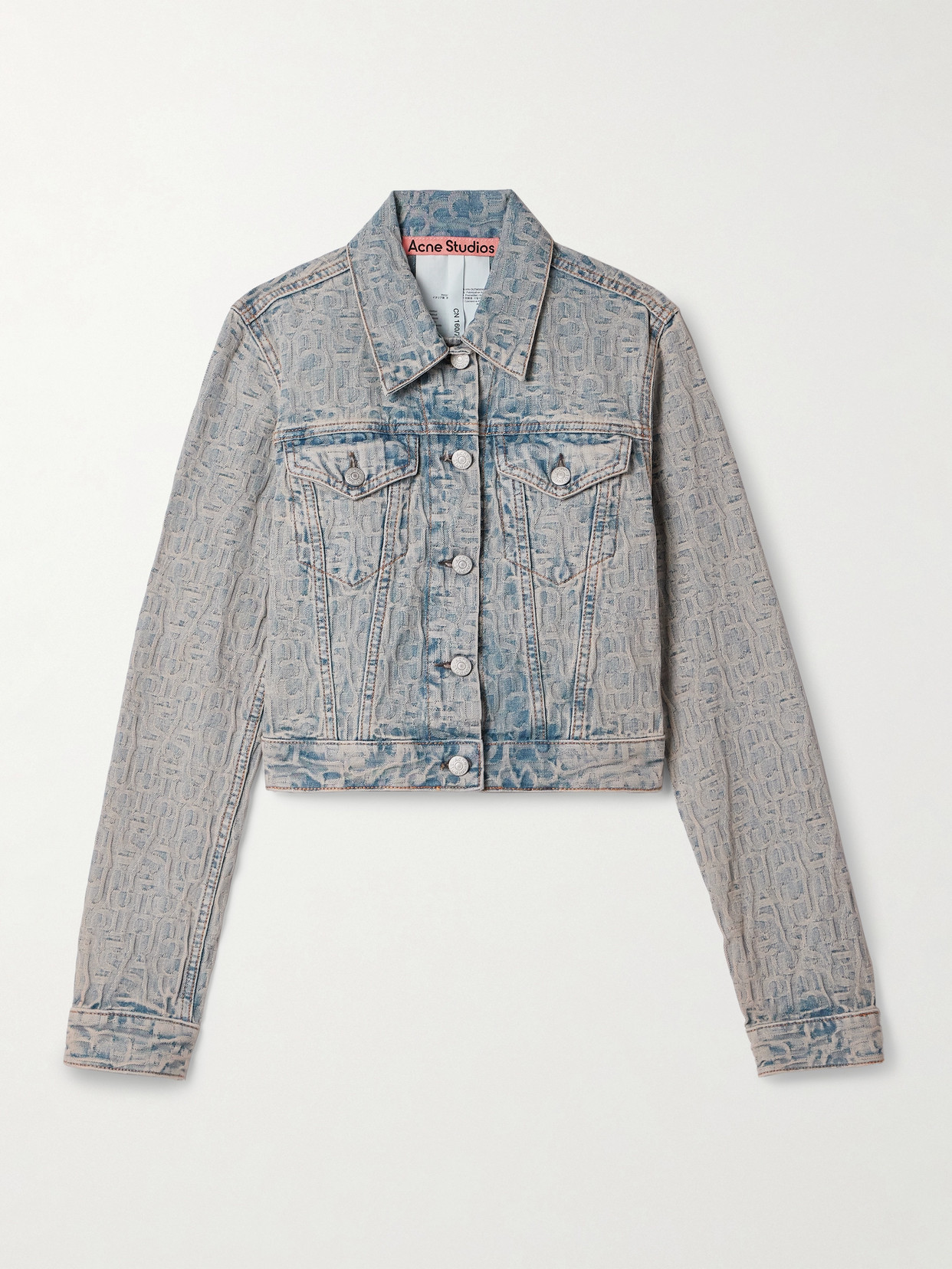 Shop Acne Studios Cropped Denim-jacquard Jacket In Blue