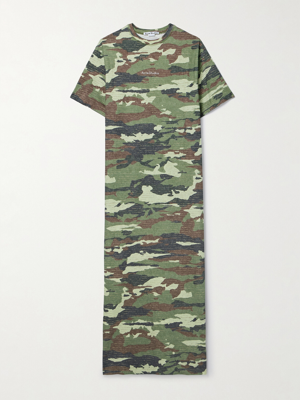 Shop Acne Studios Crystal-embellished Camouflage-print Cotton-jersey Maxi Dress In Green