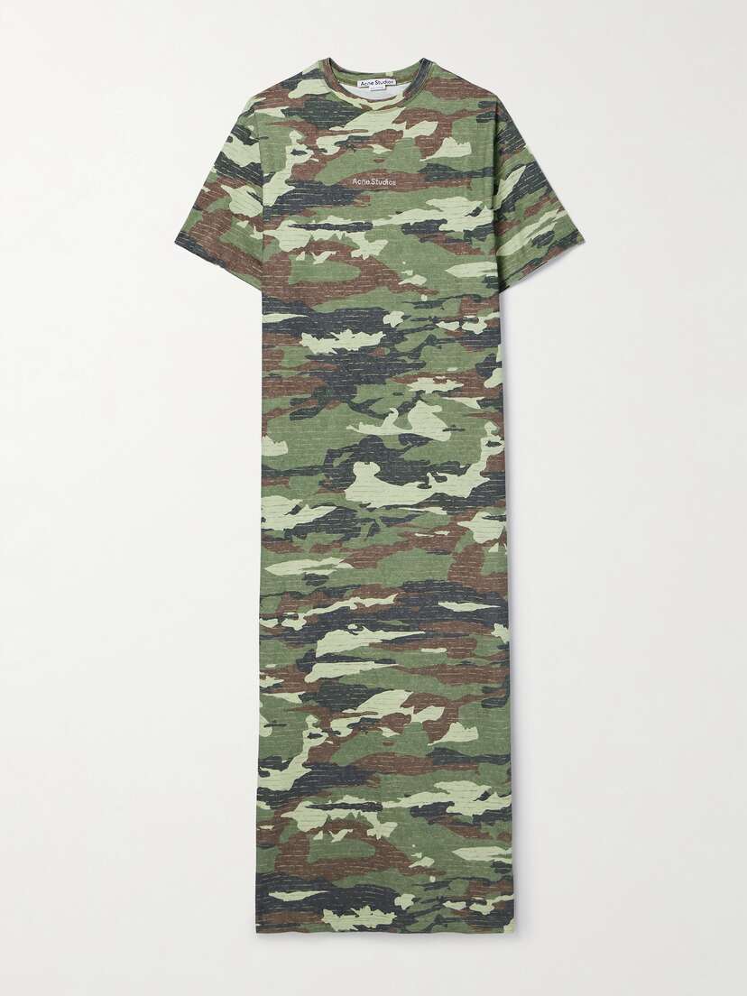 Acne Studios Crystal-embellished Camouflage-print Cotton-jersey Maxi Dress