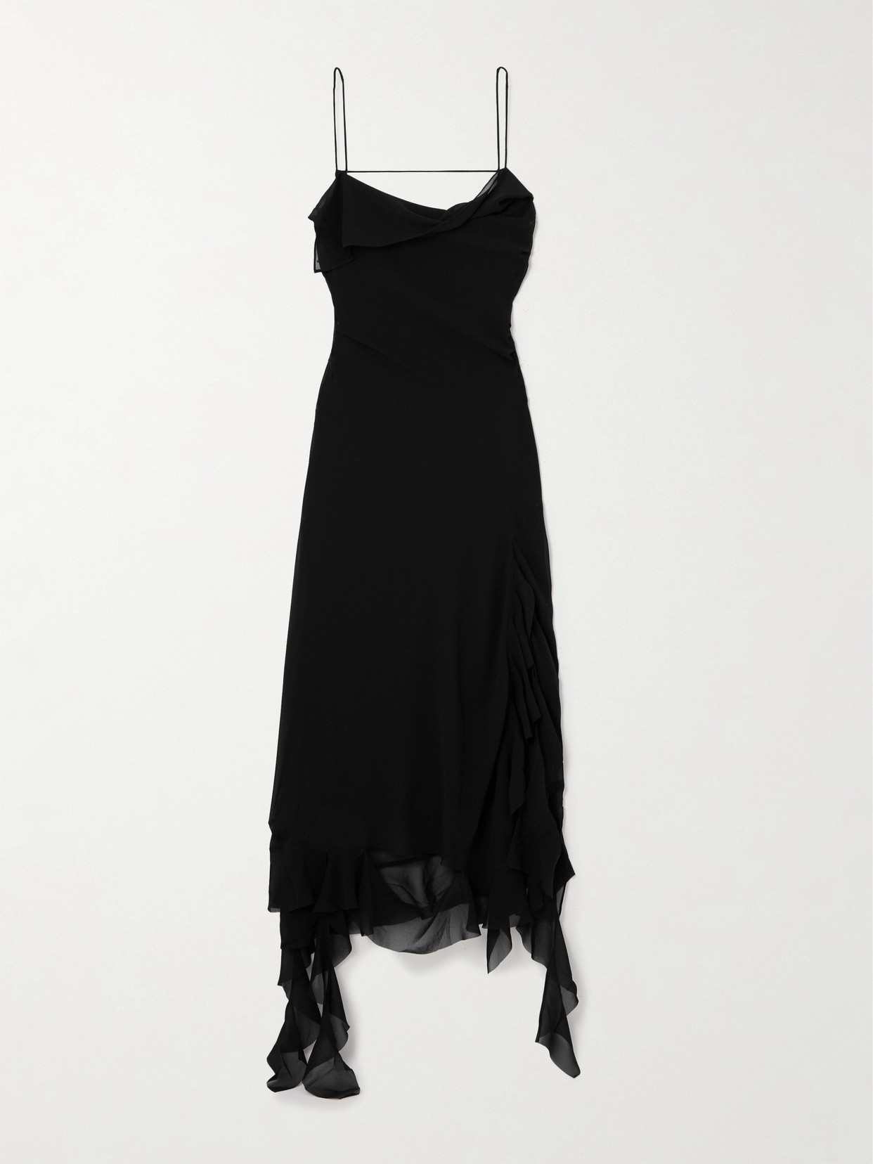 Acne Studios Open-back Asymmetric Ruffled Chiffon Dress In Black