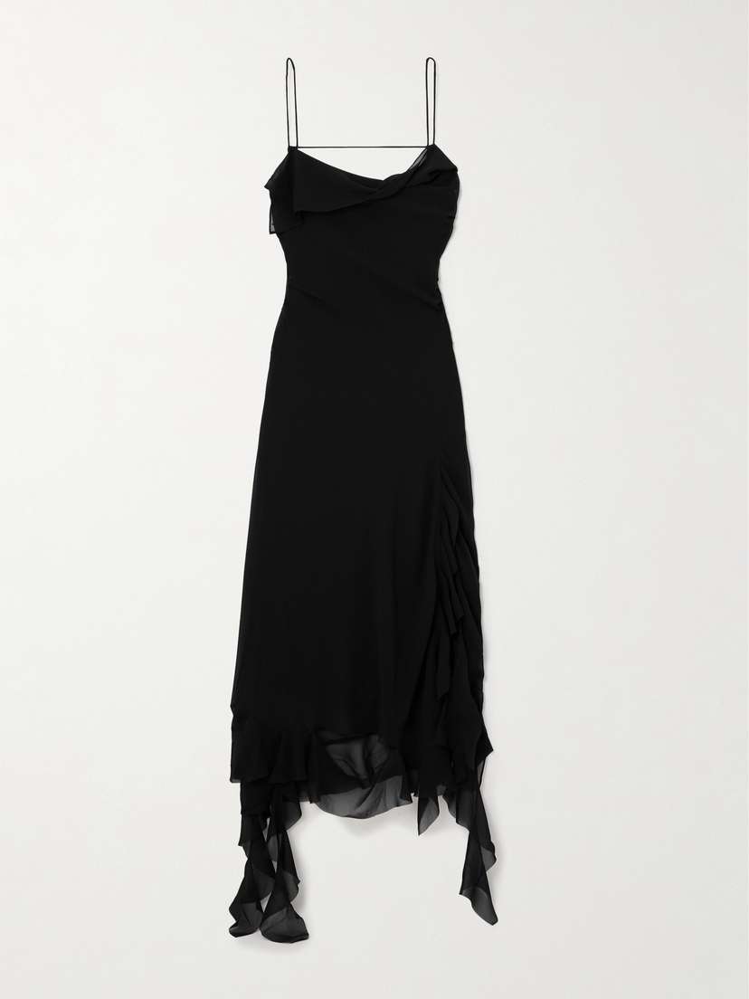 Acne Studios Open-back Asymmetric Ruffled Chiffon Dress - EU 42