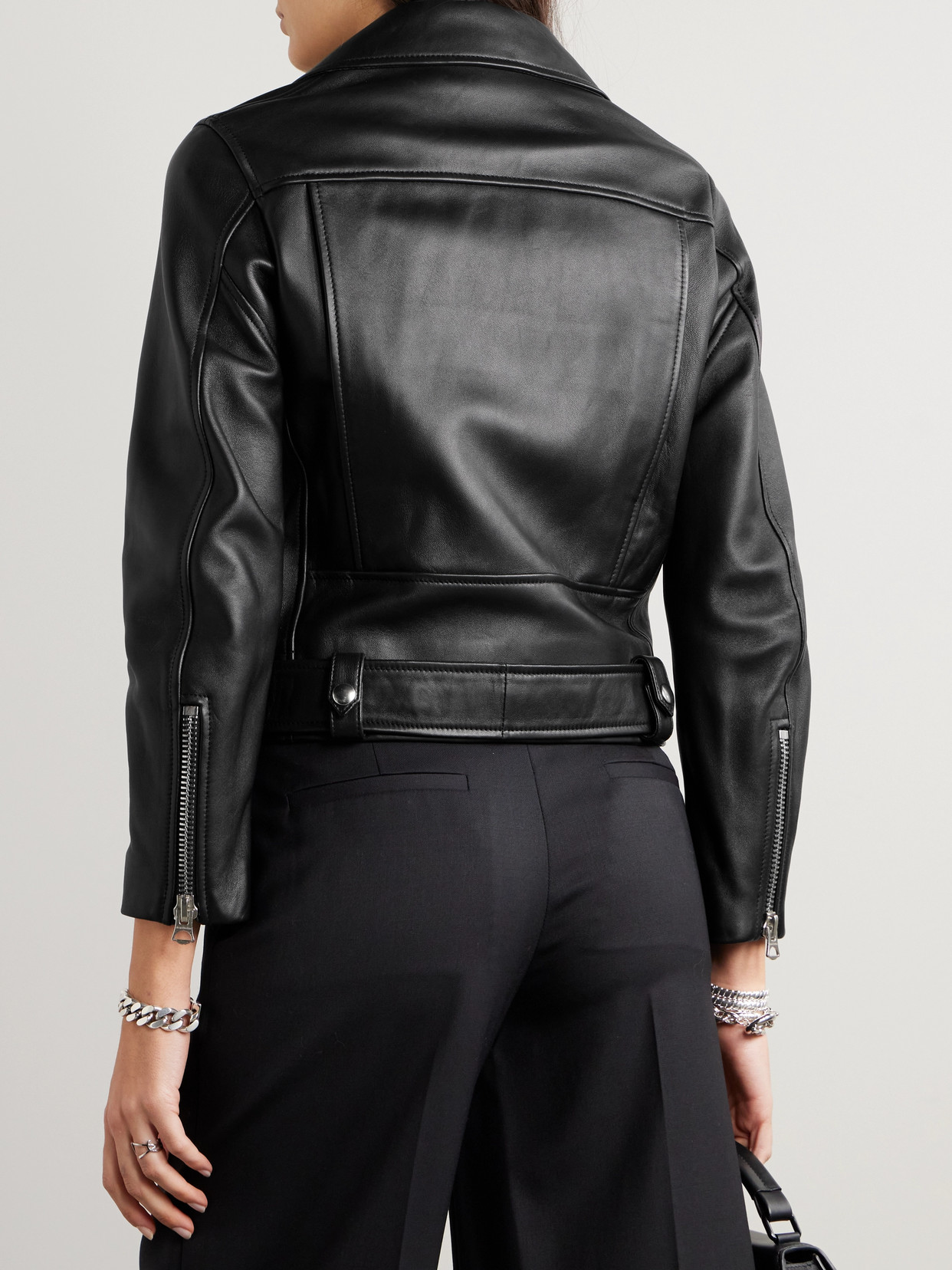 Shop Acne Studios Belted Leather Biker Jacket In Black