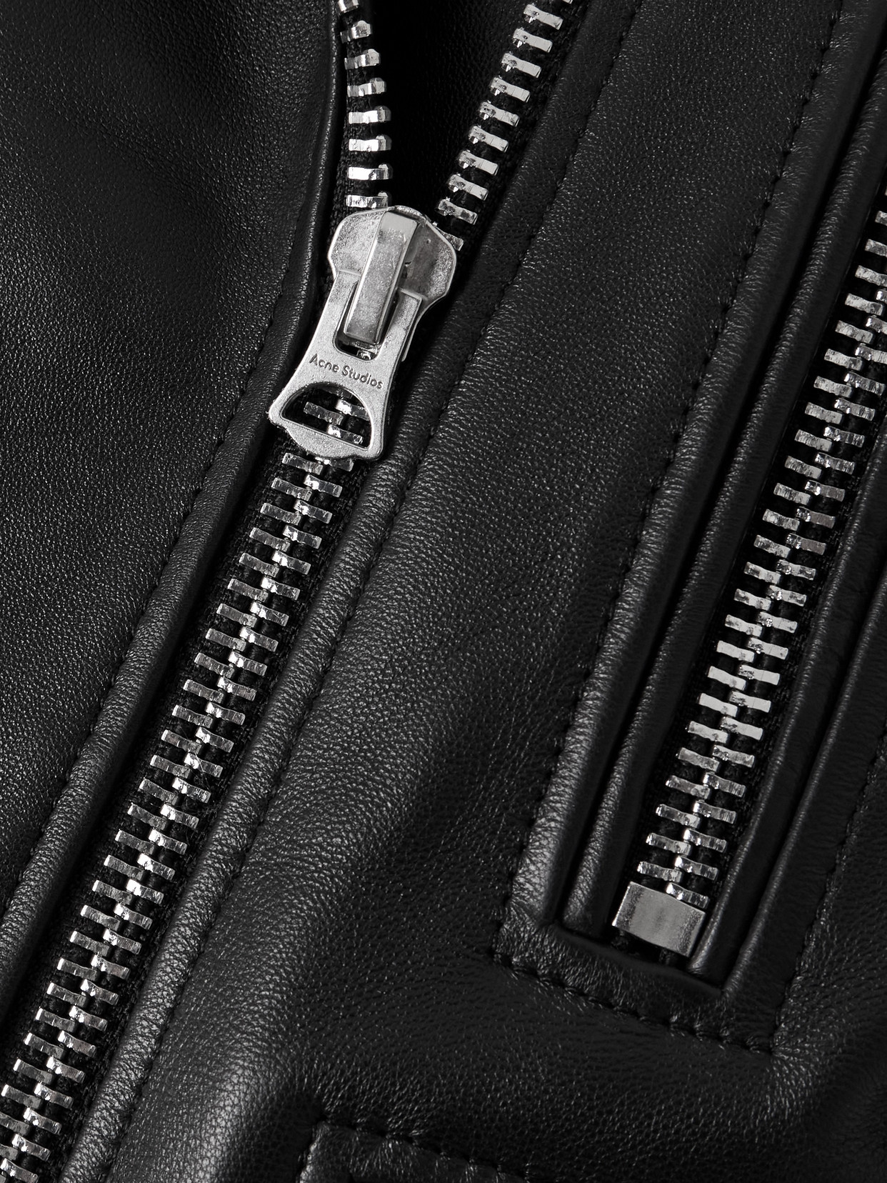 Acne Studios Zip Up Biker Jacket In Black Leather In Black