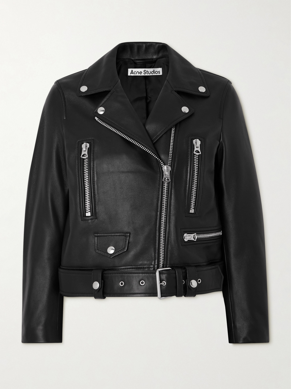 Acne Studios Belted Leather Biker Jacket In Black