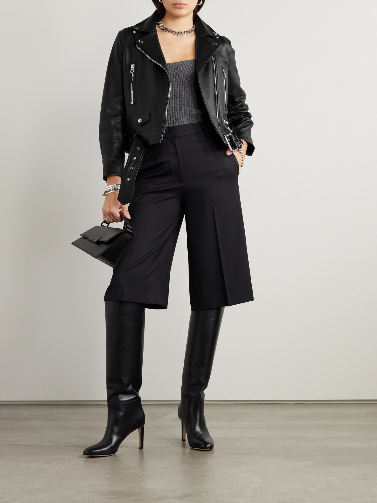 Acne Studios Zip Up Biker Jacket In Black Leather In Black