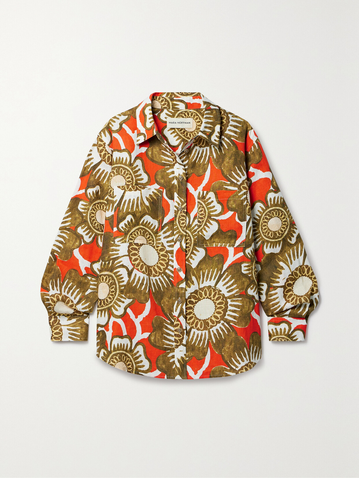 Shop Mara Hoffman + Net Sustain Adele Floral-print Hemp Shirt In Red