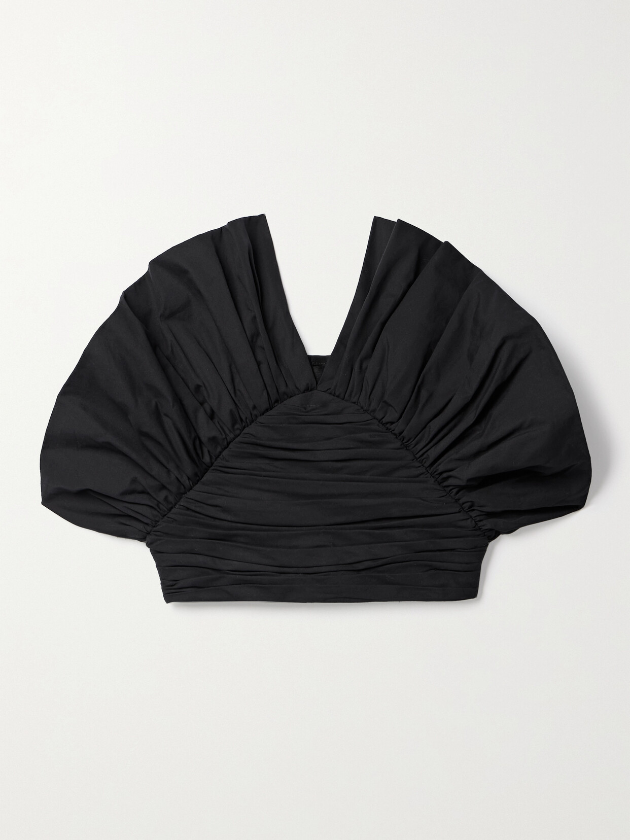 Mara Hoffman + Net Sustain Vivi Cropped Ruffled Gathered Organic Cotton-poplin Top In Black