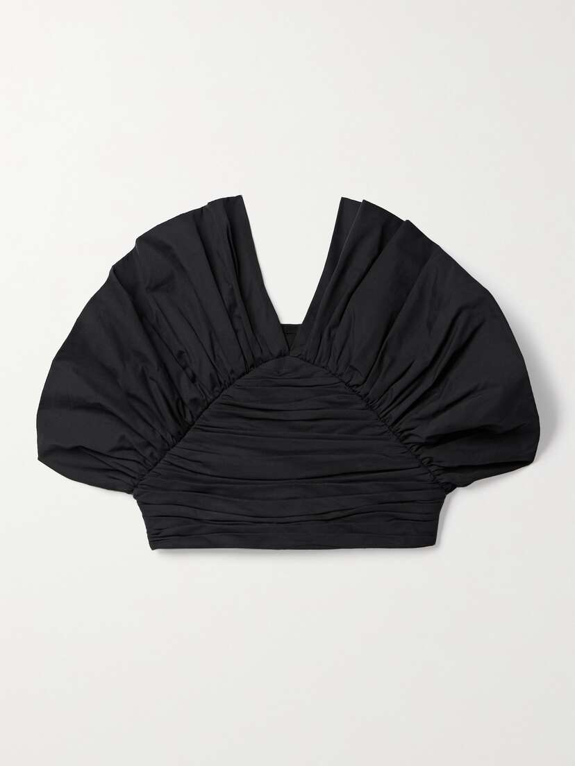 Mara Hoffman + Net Sustain Vivi Cropped Ruffled Gathered Organic Cotton-poplin Top