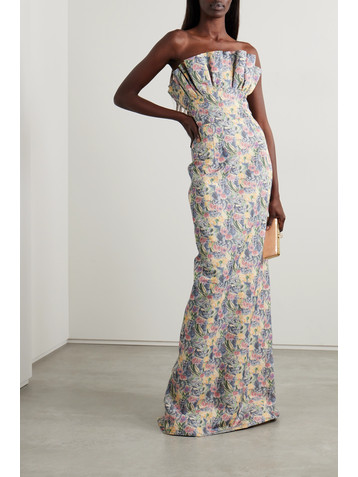 Markarian Demetra strapless pleated floral-print linen-blend gown