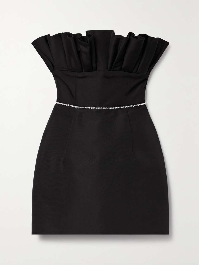 Markarian Thunderbird Crystal-embellished Strapless Pleated Silk-faille Mini Dress