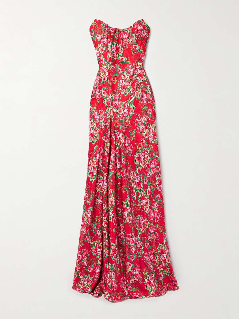 Markarian Tallulah Strapless Floral-print Silk-jacquard Gown