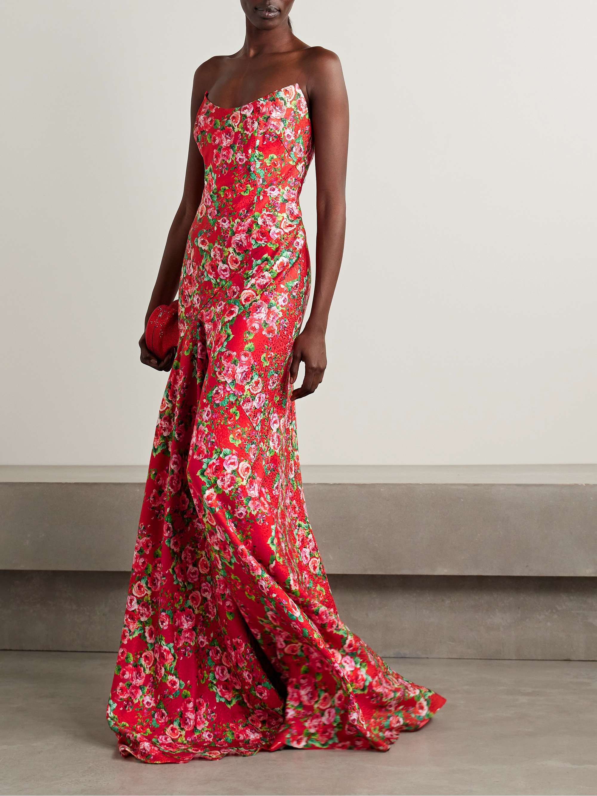 Tallulah strapless floral-print silk-jacquard gown