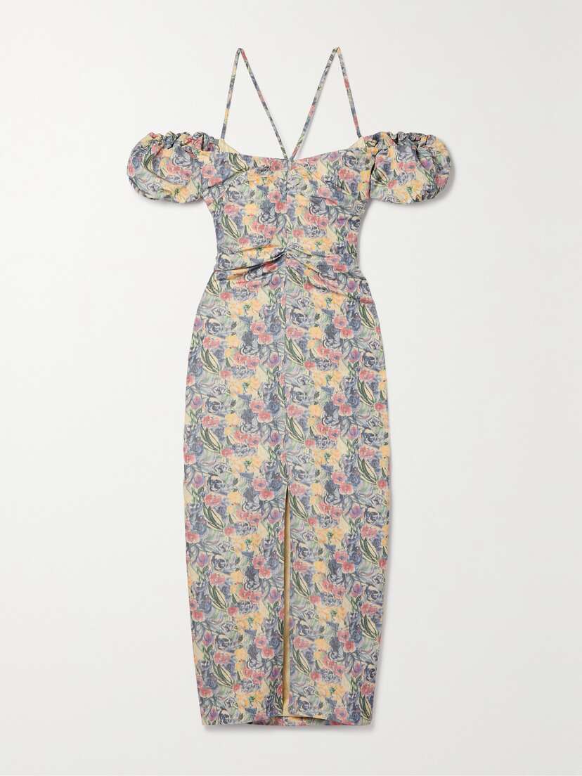 Markarian Palma Cold-shoulder Floral-print Linen-blend Midi Dress