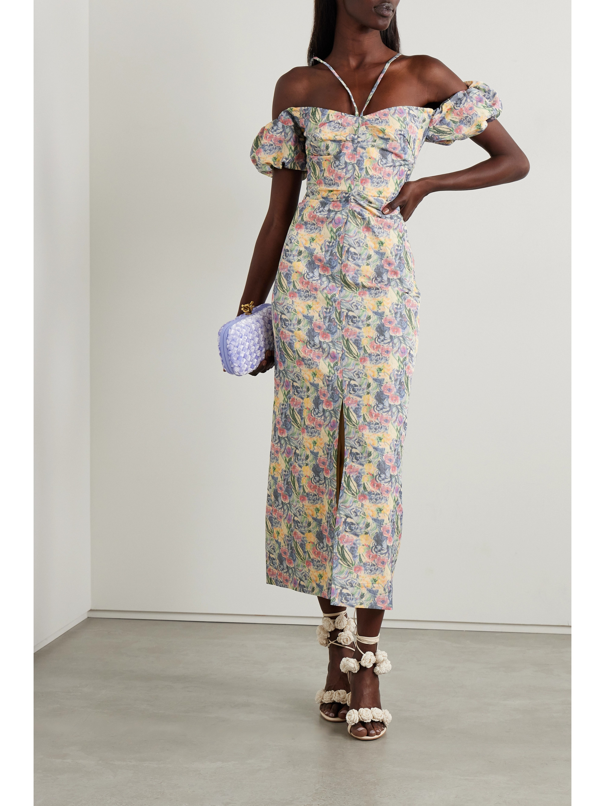 Markarian Palma cold-shoulder floral-print linen-blend midi dress