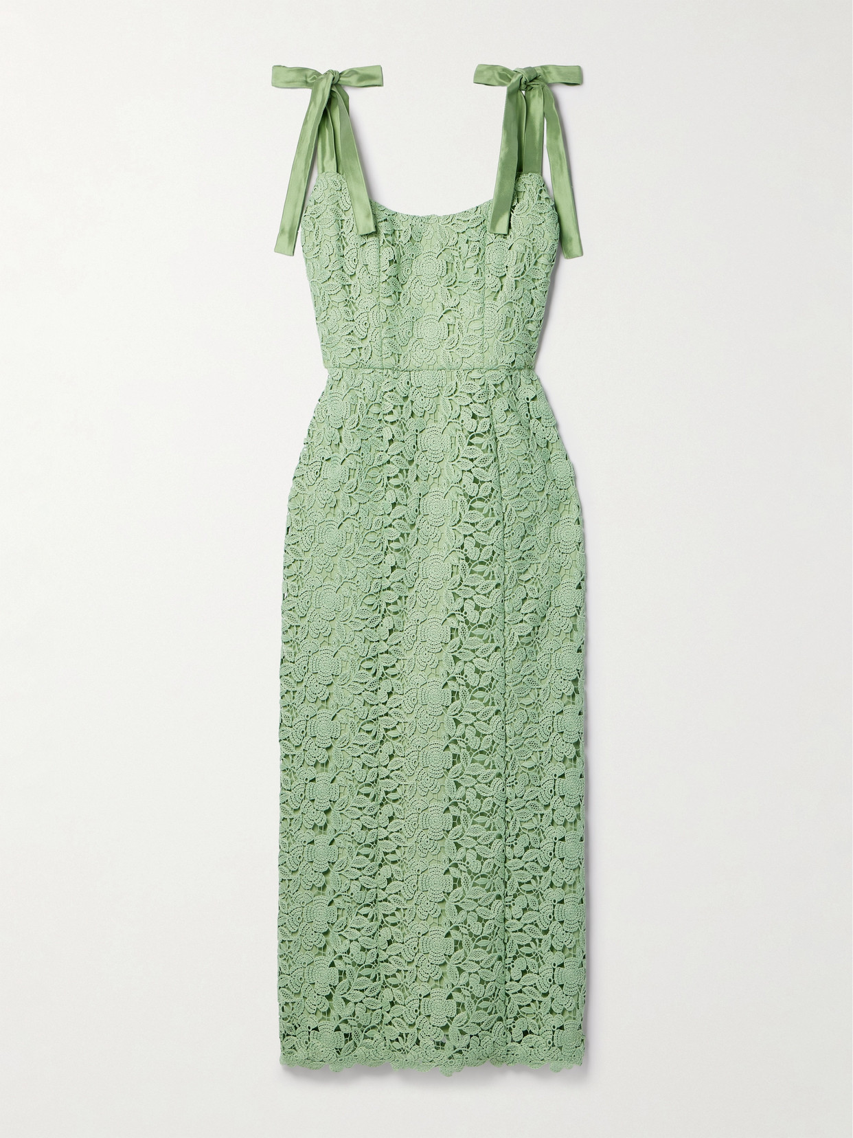 Markarian - Poppy Satin-trimmed Crocheted Lace Midi Dress - Green