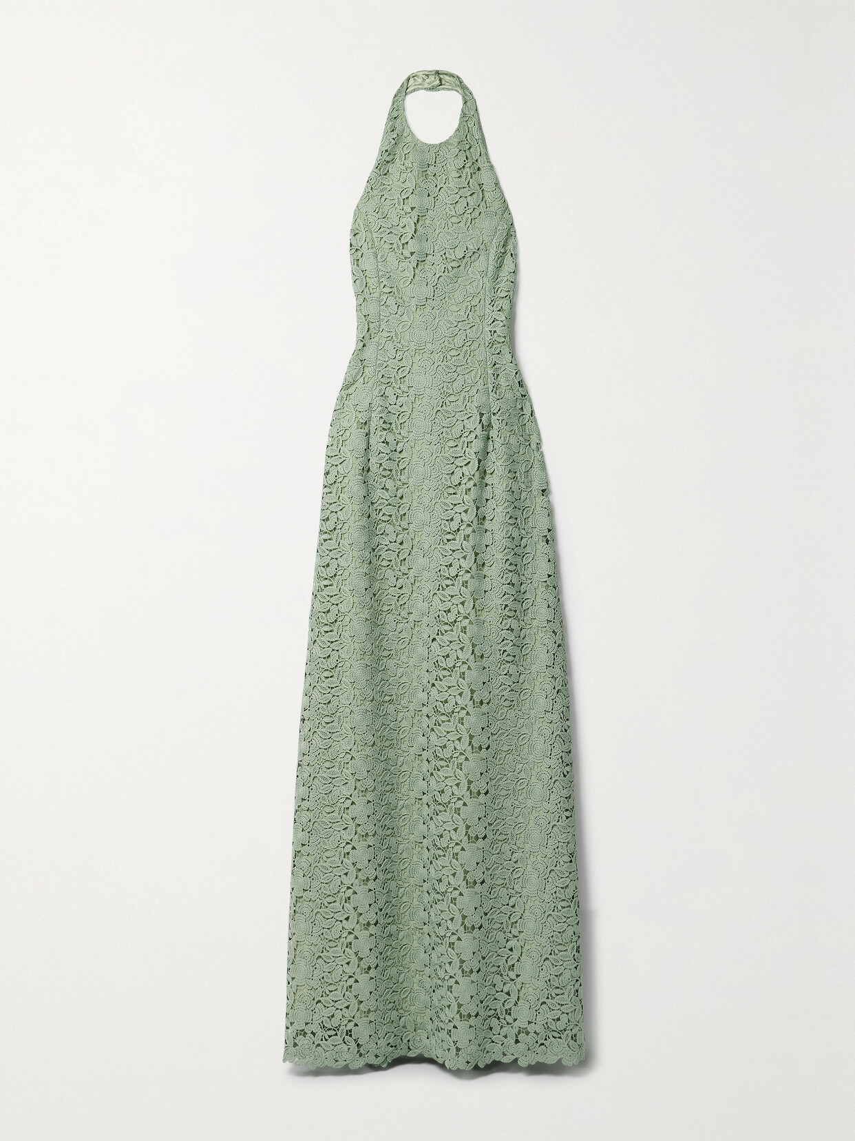 Markarian Sahara Guipure Lace Halterneck Gown In Green