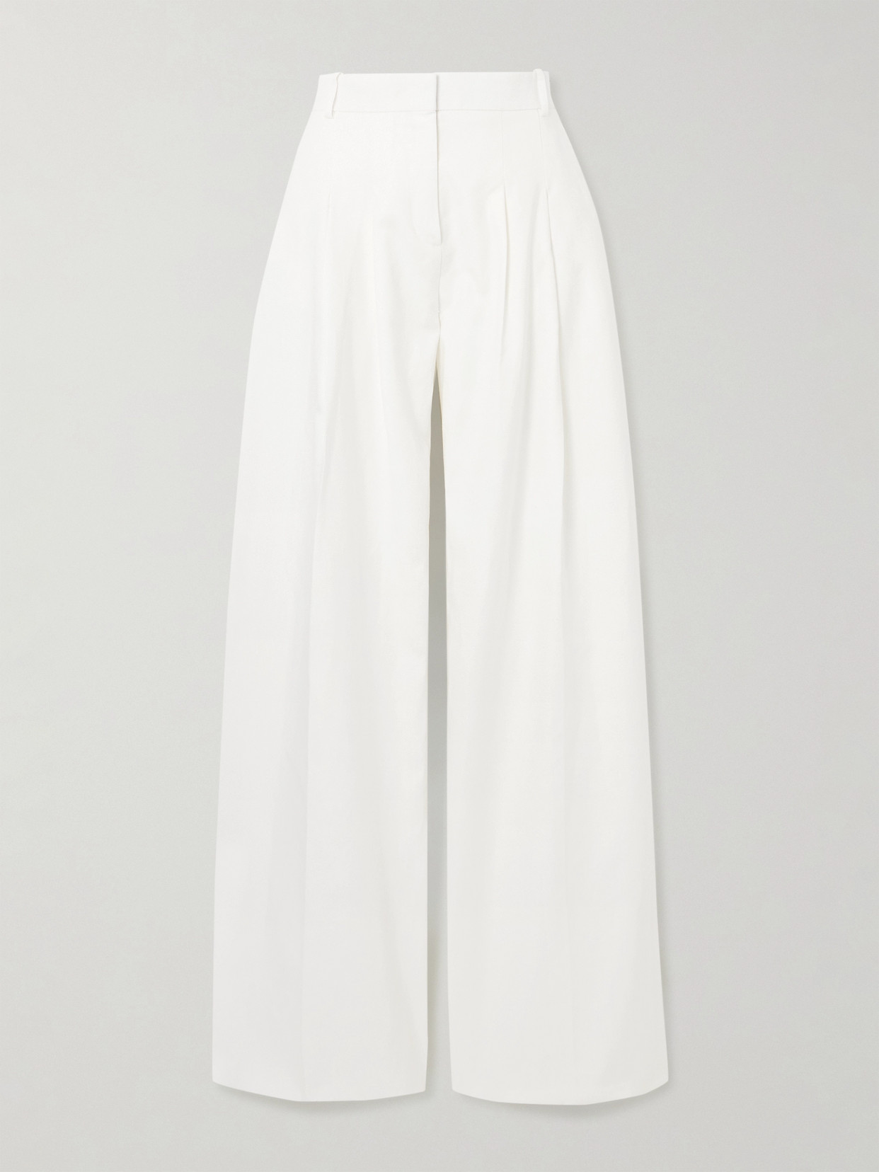 Nina Ricci Pleated Cotton And Linen-blend Wide-leg Trousers In White