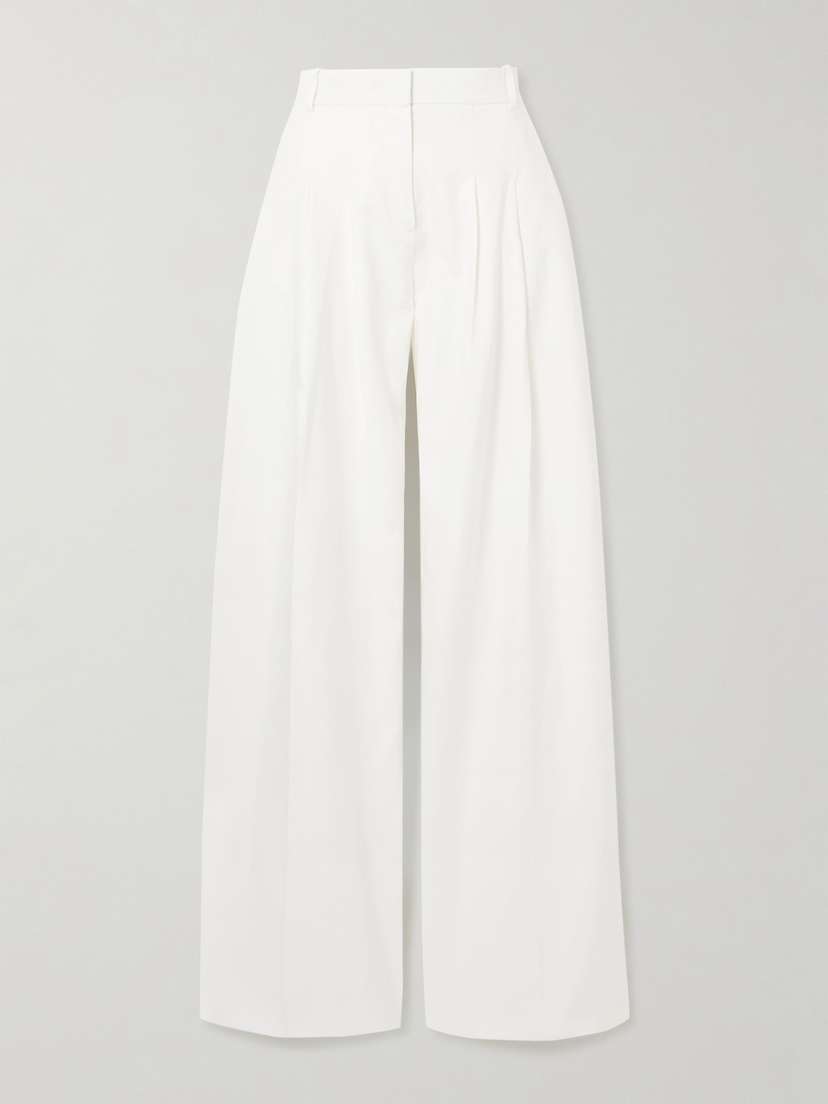 Nina Ricci Pleated Cotton And Linen-blend Wide-leg Pants