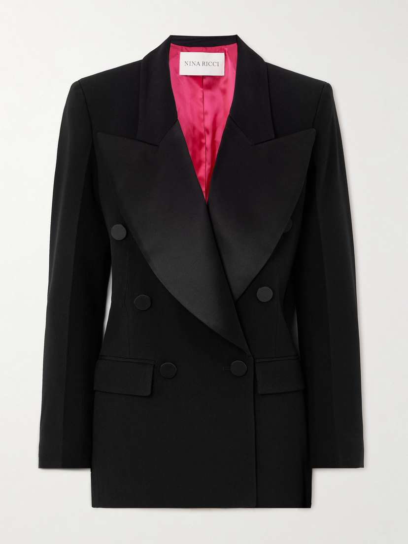 Nina Ricci Double-breasted Satin-trimmed Cady Blazer