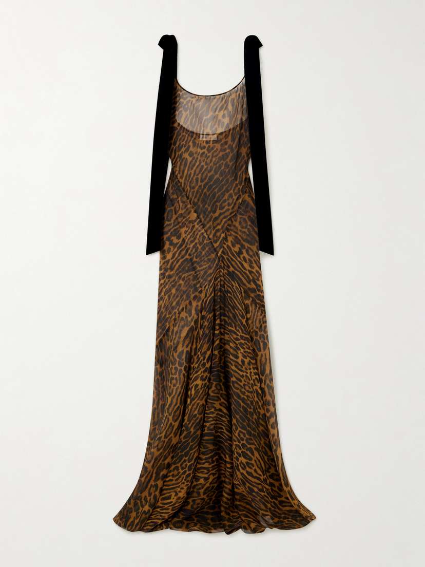 Nina Ricci Velvet-trimmed Leopard-print Silk-georgette Maxi Dress