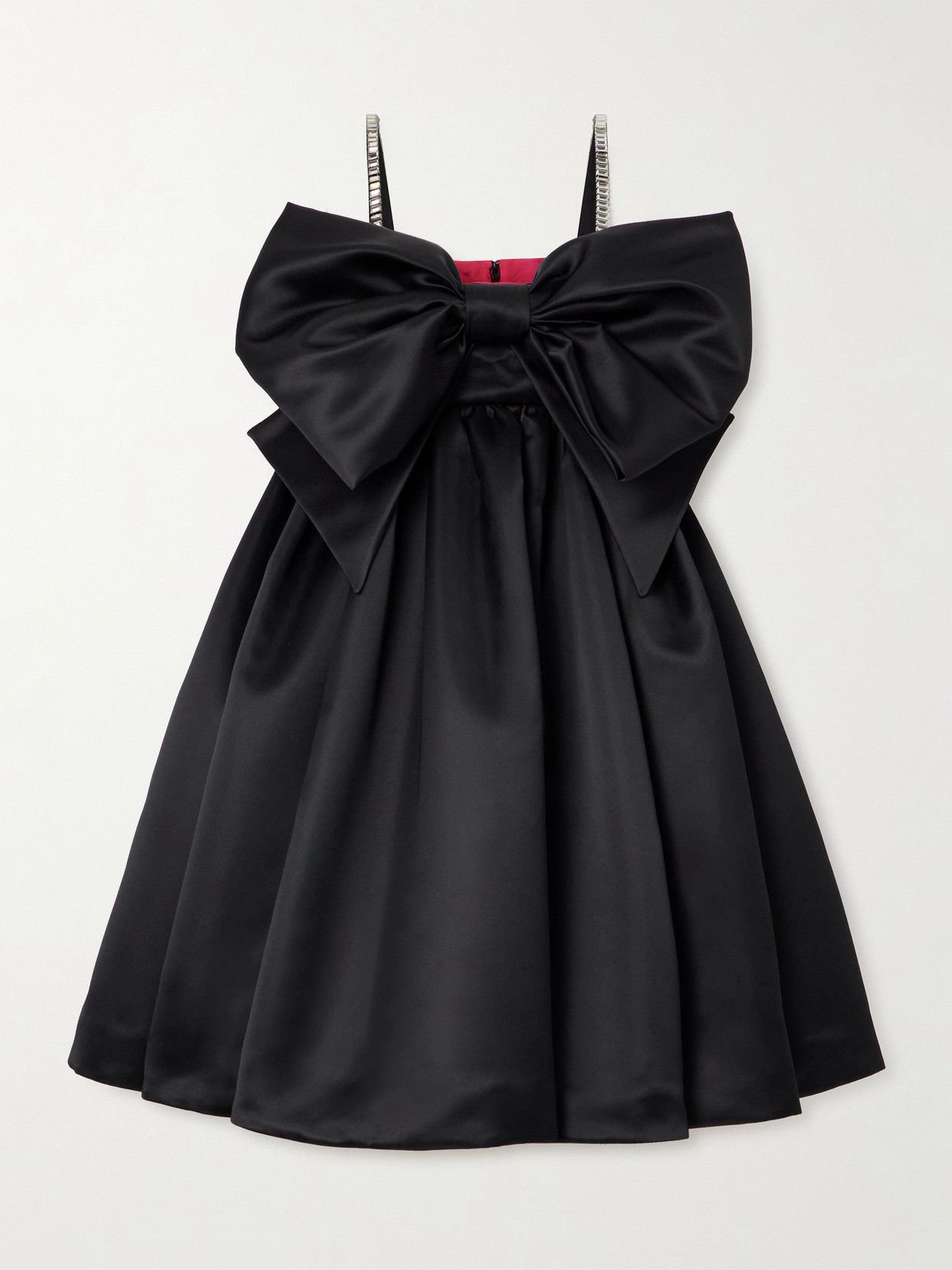 Nina Ricci Crystal-embellished Bow-detailed Satin Mini Dress In Black