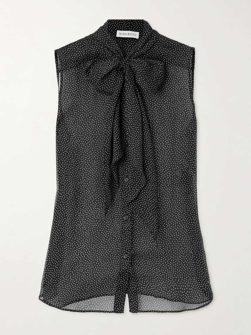 Nina Ricci Pussy-bow Polka-dot Silk Blouse