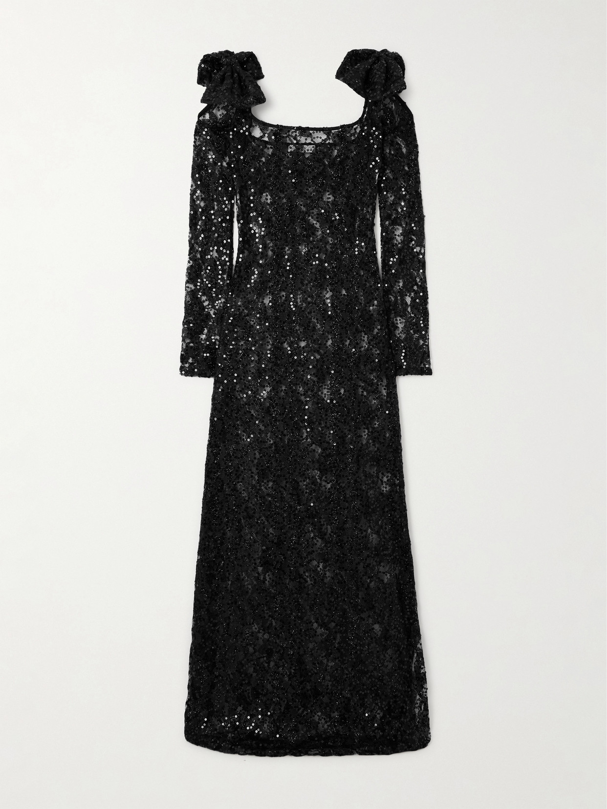 Shop Nina Ricci Bow-embellished Cutout Sequined Lace Gown In Black