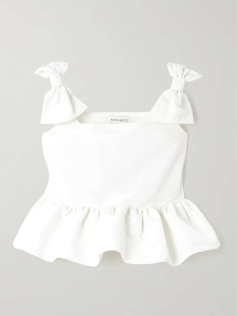 Nina Ricci Bow-embellished Ruffled Taffeta Cropped Top