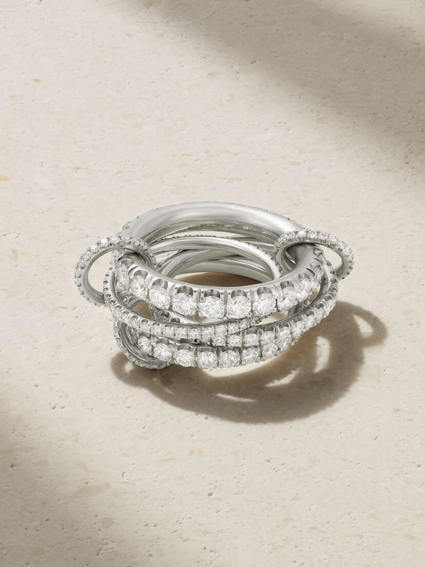 Spinelli Kilcollin Alix Set Of Four Platinum Diamond Rings