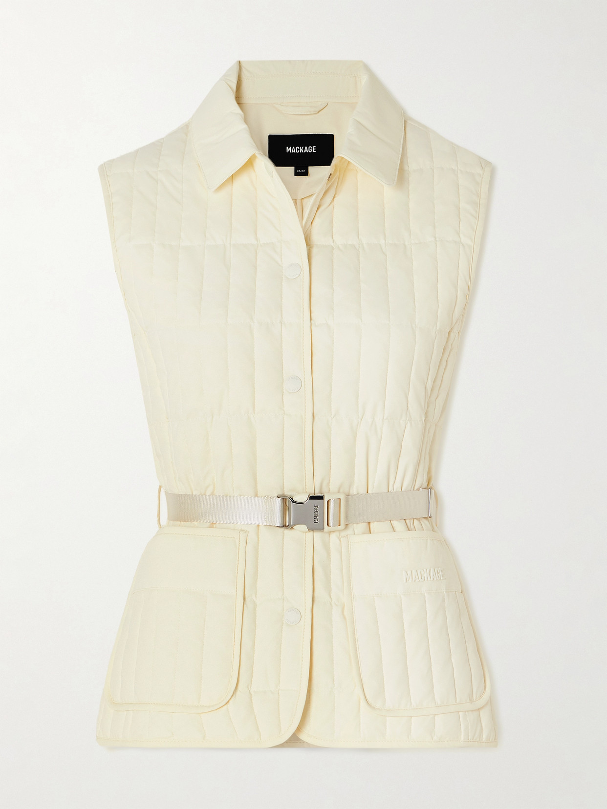 Mackage Helia Belted Quilted Padded Recycled-shell Down Vest In Ivory