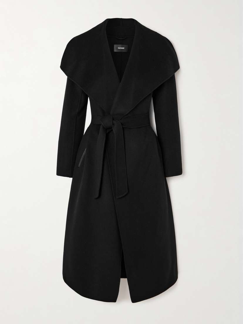 Mackage Mai-cn Belted Leather-trimmed Wool Coat