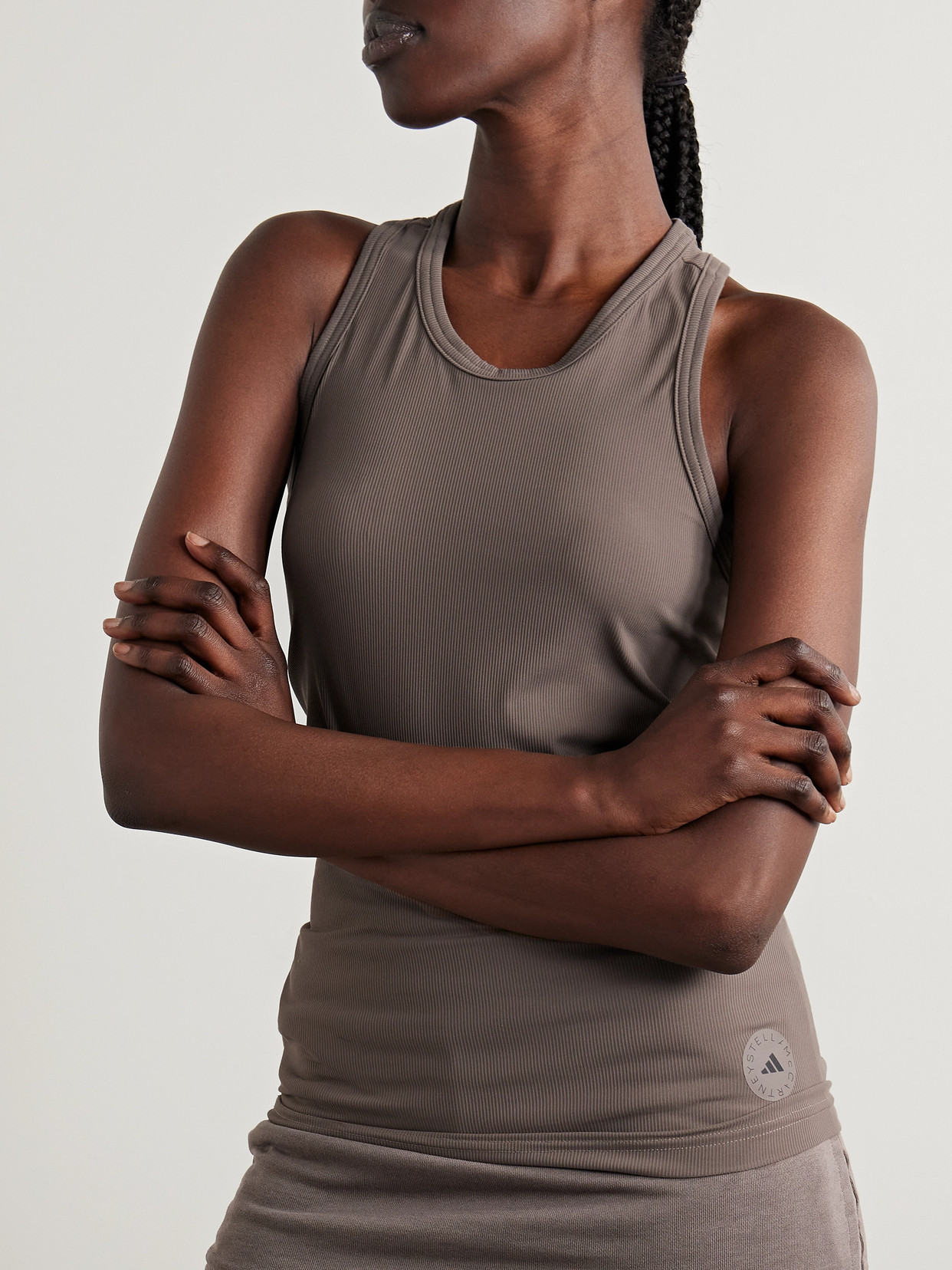 Shop Adidas By Stella Mccartney Truecasuals Ribbed Stretch Recycled-jersey Tank In Neutrals