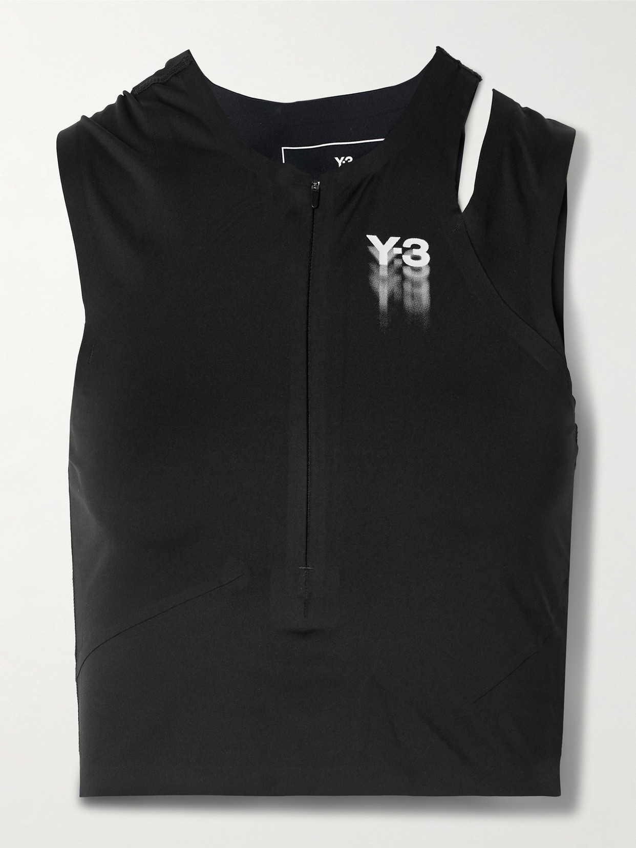 Adidas Originals + Y-3 Cropped Cutout Printed Stretch Recycled Tank In Black