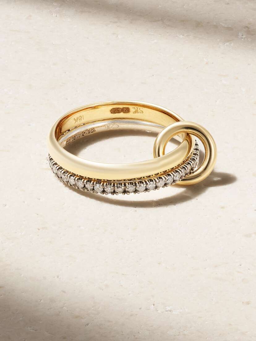 Spinelli Kilcollin Thea Gris Set Of Two 1-karat Gold, Sterling Silver And Diamond Rings