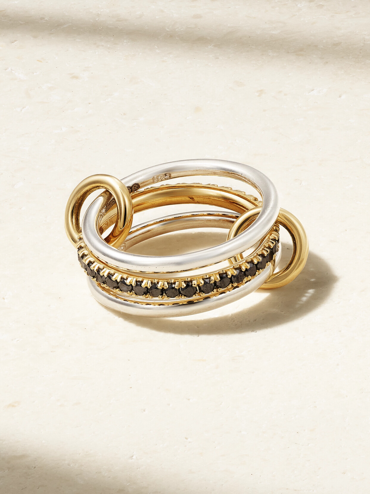 Spinelli Kilcollin - Tigris Set Of Three 18-karat Gold, Sterling Silver And Blackened Diamond Rings - 6