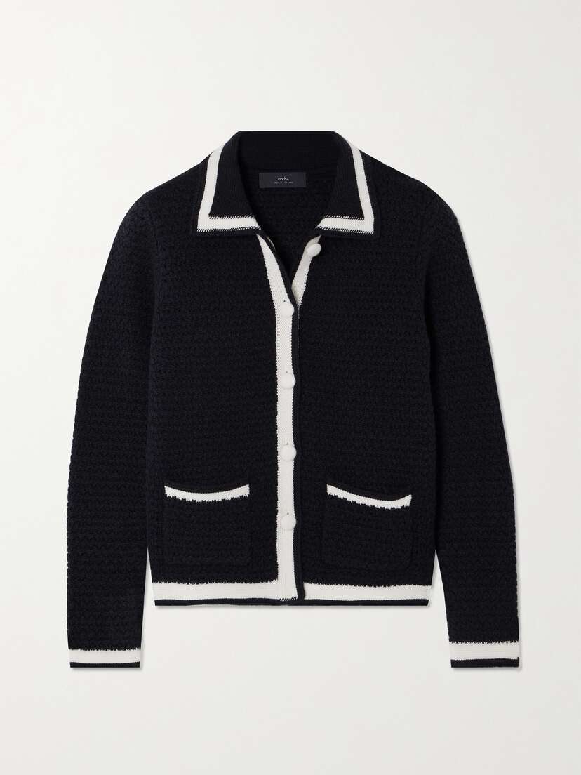 Arch4 + Net Sustain Queenwood Two-tone Crocheted Organic Cashmere Cardigan - x large