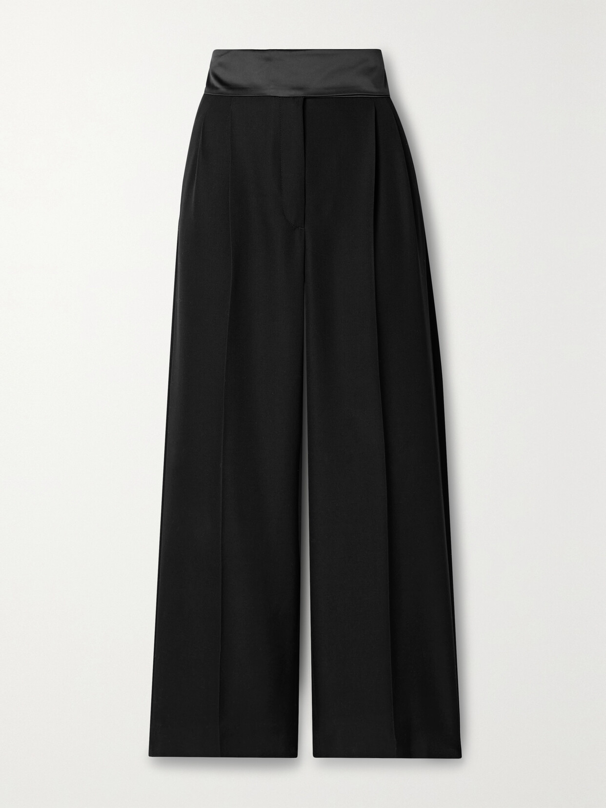 Stella McCartney + Net Sustain Pleated Satin-trimmed Wool-crepe Straight-leg Pants - Black