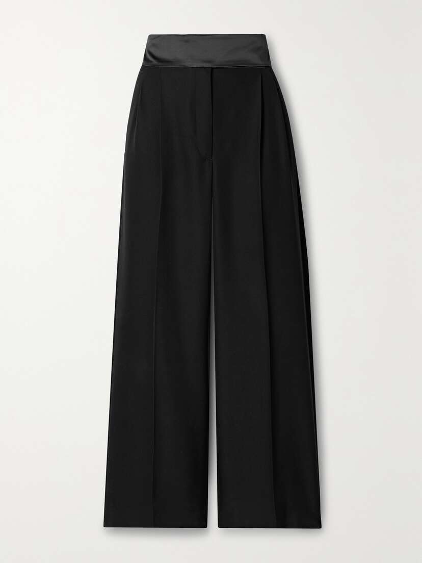 Stella McCartney + Net Sustain Pleated Satin-trimmed Wool-crepe Straight-leg Pants