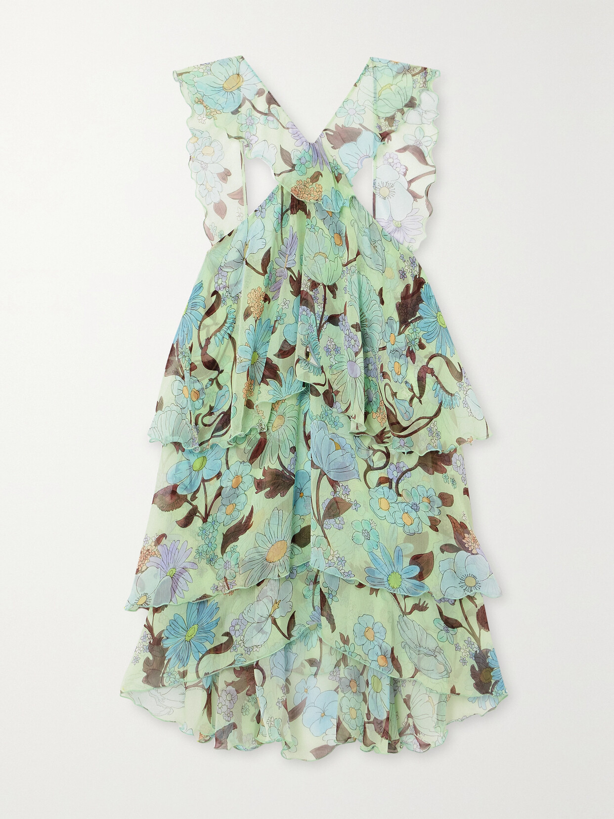 Stella McCartney Ruffled Floral-print Halterneck Silk-chiffon Mini Dress - Green