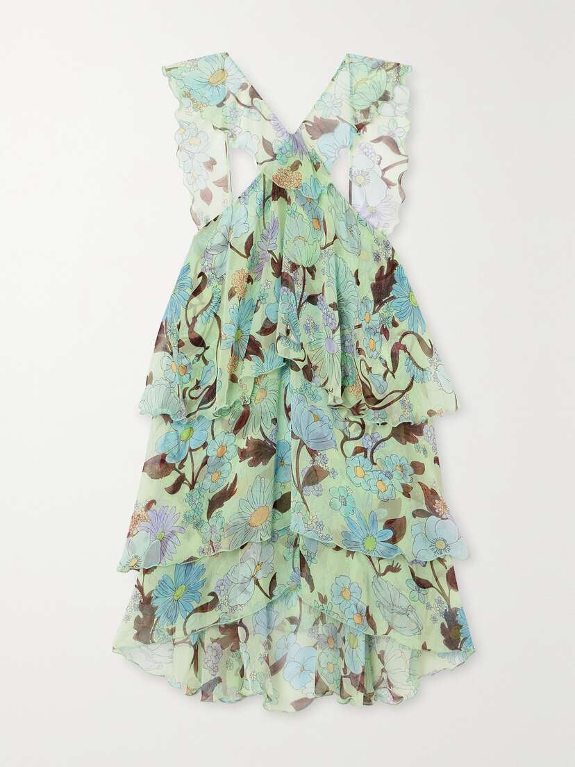 Stella McCartney Ruffled Floral-print Halterneck Silk-chiffon Mini Dress